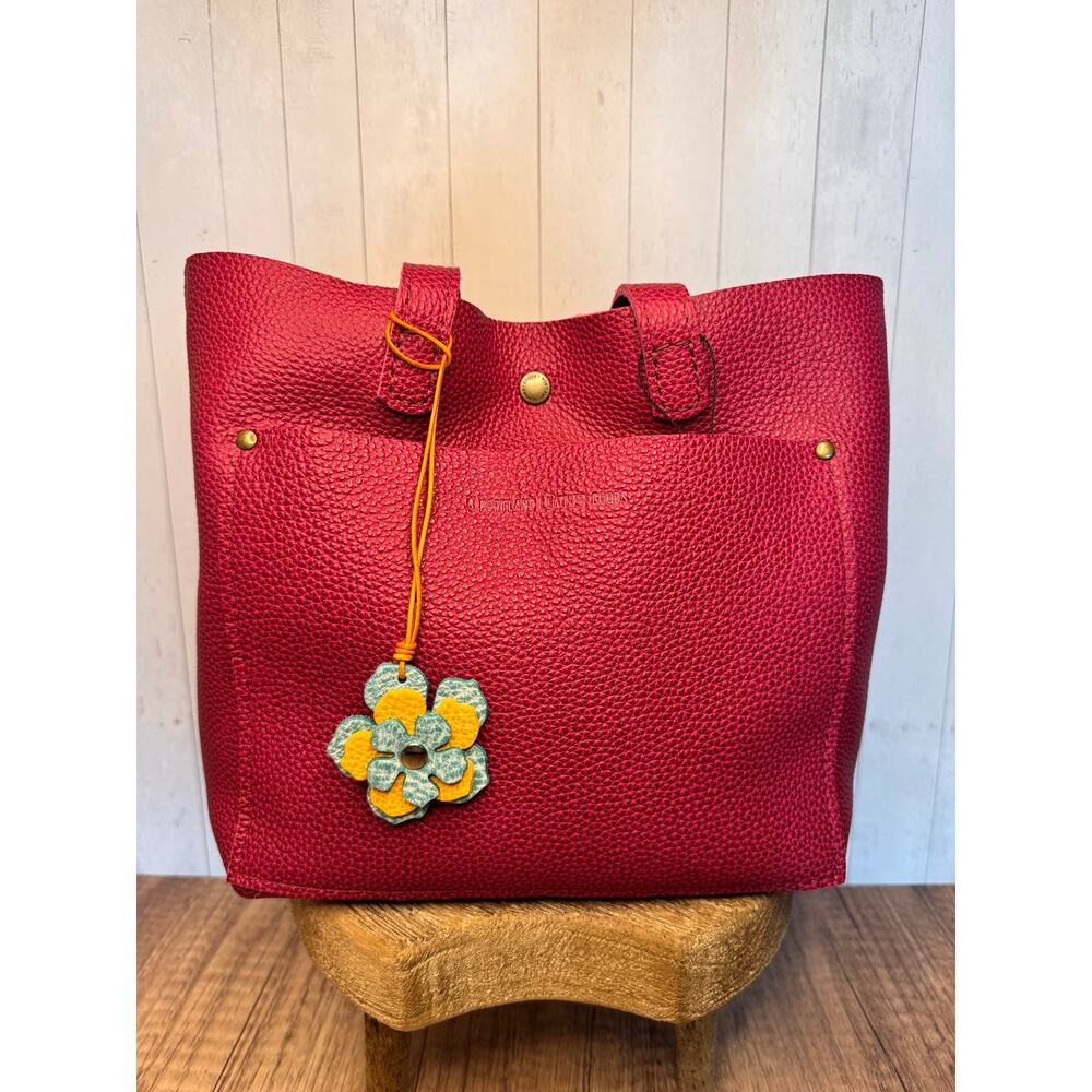 Leather Flower Bag Charm Blue Yellow Blue Flower Purse Charm Genuine Leather